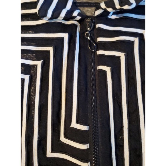 Damee Inc XL Sheer Retro Mesh Black White Geometric Striped Zip Up Jacket Shirt - Picture 3 of 9